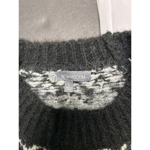 NWOT Wit & Wisdom Fair Isle Pointelle Sweater in Black and White size Large. - Picture 5 of 7